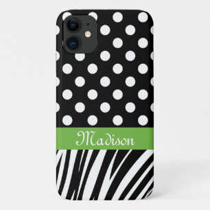 Case-Mate iPhone Case Pois noirs Zebra Stripes Nom vert
