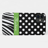 Coques Case-Mate iPhone Pois noirs Zebra Stripes Nom vert (Dos (Horizontal))