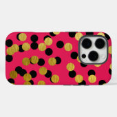 Coques Case-Mate iPhone Pois or et noir sur rose chaud (Verso (horizontal))