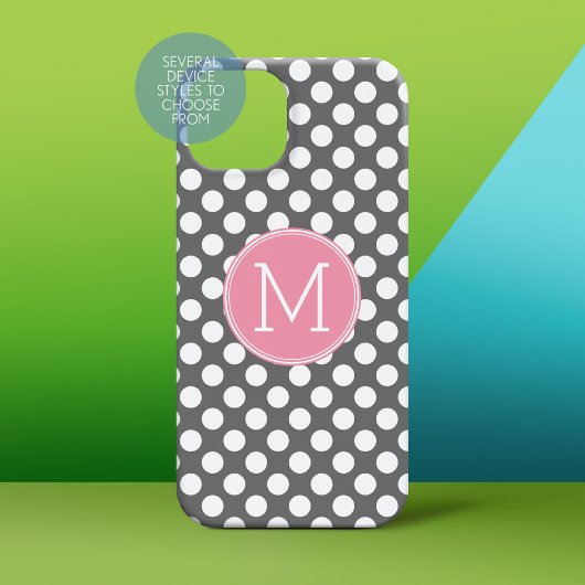 Coques Case-Mate iPhone Pois Pastel rose et gris avec monogramme personnal