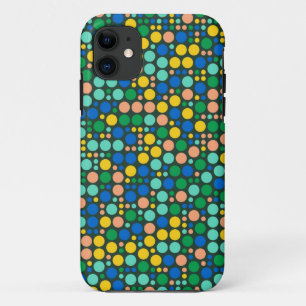 Coque iPhone 11 Pois rétro Bleu vert jaune