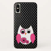 Coques Case-Mate iPhone Pois rose et blanc mignon de hibou (Dos)
