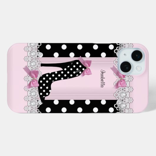 Coques Case-Mate iPhone Pois rose mignon noir talon haut (Verso (horizontal))