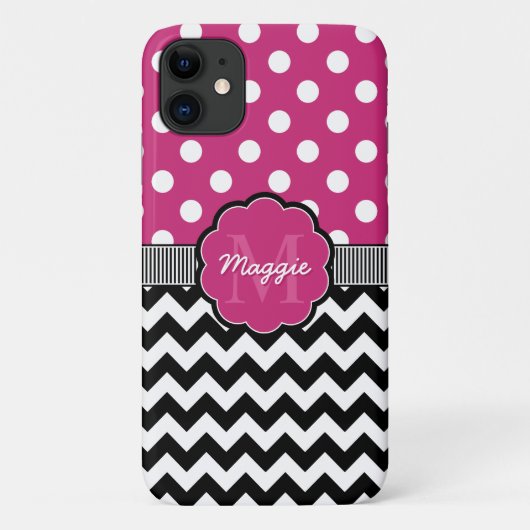 Coques Case-Mate iPhone Pois rose noir Chevron Monogramme (Dos)