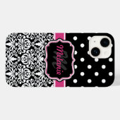 Coques Case-Mate iPhone Pois rose noir Damask Motif Monogramme (Verso (horizontal))