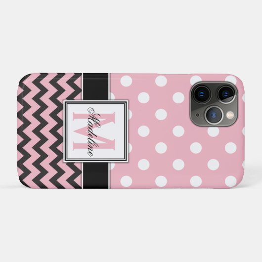 Coques Case-Mate iPhone Pois roses et Chevron Monongram Mobile (Dos (Horizontal))