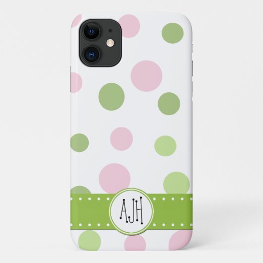 Coques Case-Mate iPhone Pois roses, Pois verts, Monogrammes (Dos)