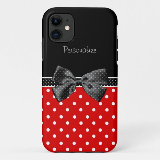 Coques Case-Mate iPhone Pois rouge et noir Girly avec l'arc et le nom (Dos)