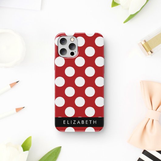 Coques Case-Mate iPhone Pois Rouges, Motif Polka Dot, Votre Nom