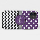 Coques Case-Mate iPhone Pois violet noir Chevron Monogramme (Dos (Horizontal))