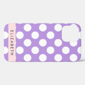 Coques Case-Mate iPhone Pois violets, Motif Pointe Polka, Votre Nom (Verso (horizontal))