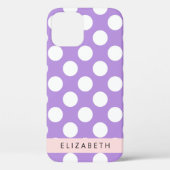 Coques Case-Mate iPhone Pois violets, Motif Pointe Polka, Votre Nom (Verso)