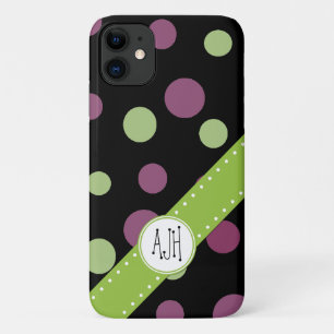 Coques Pour iPhone Pois violets, Pois verts, Monogramme