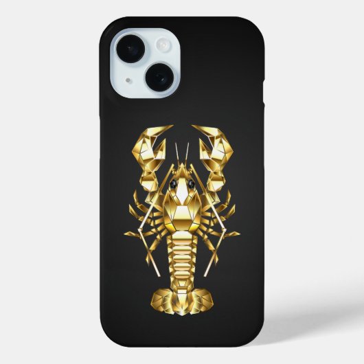 Coques Case-Mate iPhone Poisson à langouste polygonale dorée sur noir (Verso)