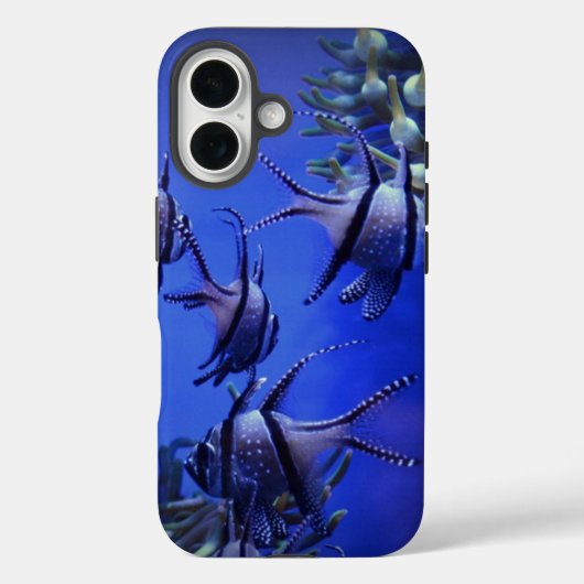 Coques Case-Mate iPhone Poisson blanc et noir dans la mer Bleue profonde (Verso)