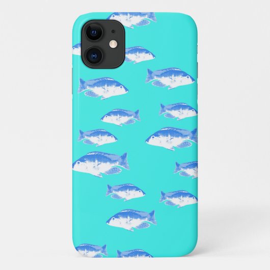Coques Case-Mate iPhone Poisson bleu sur turquoise (Dos)