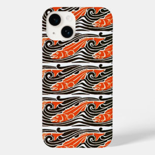 Coques Pour iPhone POISSON DANS LA MER VAGUES Orange Noir Blanc Motif