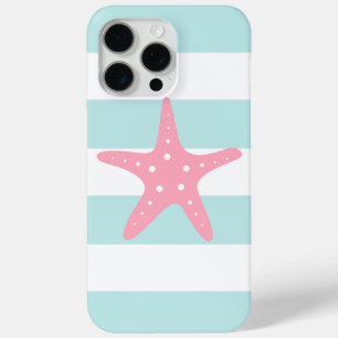 Coque iPhone 15 Pro Max Poisson d'étoile rose sur les rayures de menthe