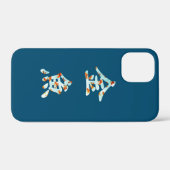 Coques Case-Mate iPhone Poisson d'or en caractères chinois "Kingyo" (bleu) (Verso (horizontal))