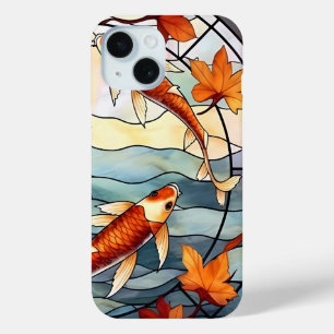 Coque Pour iPhone 15 Poisson japonais Koi et feuilles d'automne
