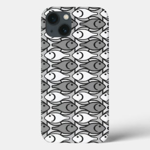 Coques Pour iPhone Poisson moderne du milieu du siècle, gris, blanc e