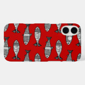 Coques Case-Mate iPhone Poisson moderne rétro, rouge profond et gris / gri (Verso (horizontal))
