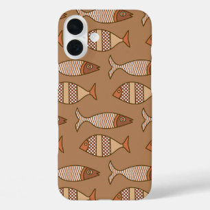 Coques iPhone 16 Plus Poisson moderne rétro, Tan, Beige et Brown clair