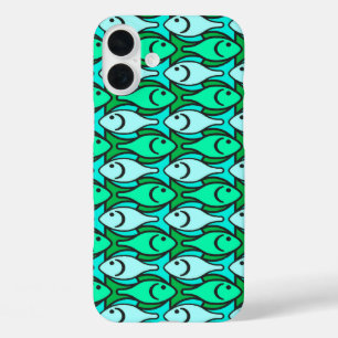 iPhone 16 Plus Case Poisson Modernité du milieu du siècle, vert jade e