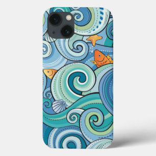 Coques Pour iPhone Poisson Parmi Le Motif Des Vagues