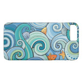 Coques Case-Mate iPhone Poissons parmi le motif de vagues (Dos (Horizontal))