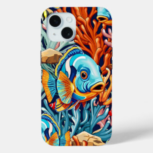 Coque Pour iPhone 15 Poissons Tropicaux Couleurs Vives Ambiance Été