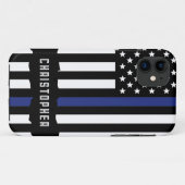Coques Case-Mate iPhone Police de la ligne bleue mince (Dos (Horizontal))
