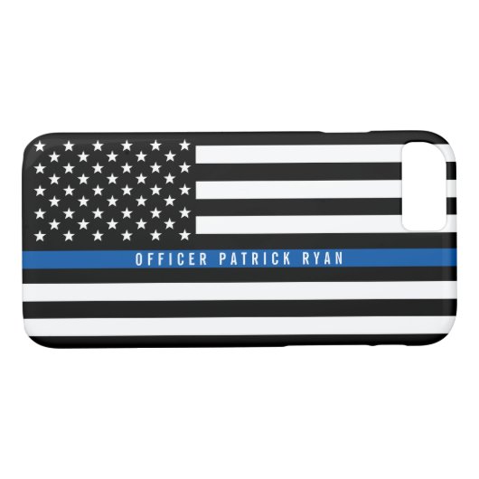 Coques Case-Mate iPhone Police Ligne Bleue Mince Drapeau Américain Monogra (Dos (Horizontal))