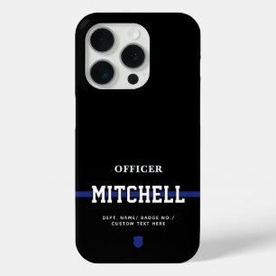 Coque iPhone 15 Pro Policier personnalisé Ligne Bleue Mince