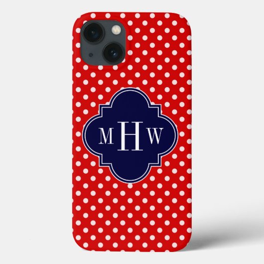 Coques Case-Mate iPhone Polka blanc rouge Point Marine Quatrefoin 3 Monogr (Verso)
