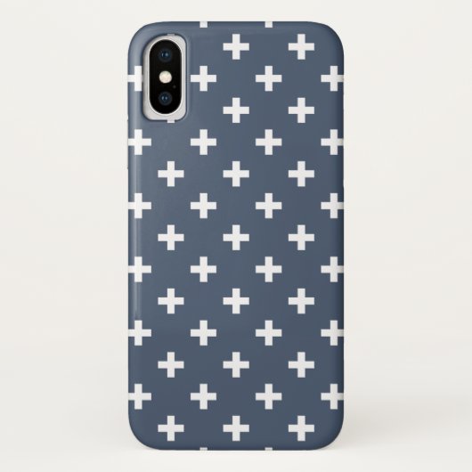 Coques Case-Mate iPhone Polka blanche croise sur bleu-gris (Dos)