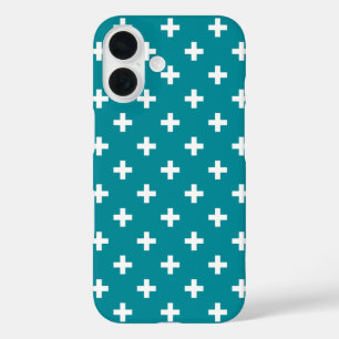 Coques iPhone 16 Polka blanche croise sur turquoise