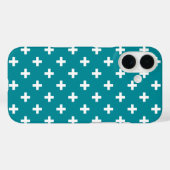 Coques Case-Mate iPhone Polka blanche croise sur turquoise (Verso (horizontal))