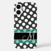 Coques Case-Mate iPhone Polka Motif avec Monogramme - noir turquoise (Verso)