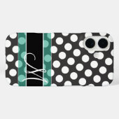 Coques Case-Mate iPhone Polka Motif avec Monogramme - noir turquoise (Verso (horizontal))