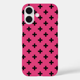 Coques iPhone 16 Polka noire croise sur fuchsia