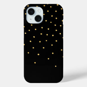 Coque Pour iPhone 15 Polka Or Motif Pointe Minuscule main tirée Fond