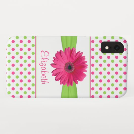 Coques Case-Mate iPhone Polka vert rose Pot Gerbera Daisy (Dos (Horizontal))