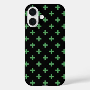 Coques iPhone 16 Polka verte croise sur noir