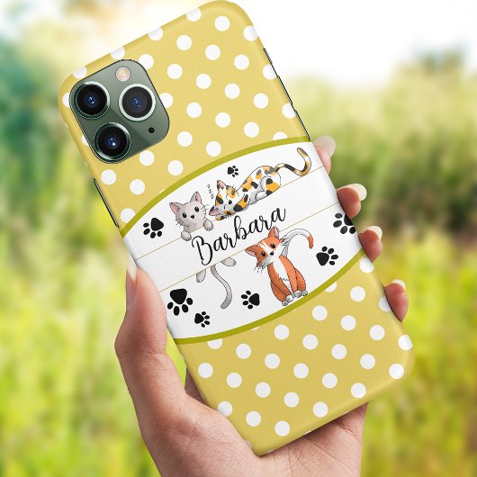 Coques Case-Mate iPhone Polkadot jaune et blanc, chatons mignons personnal