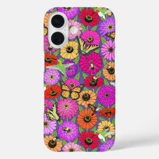 Coques iPhone 16 pollinisateurs et zinnias
