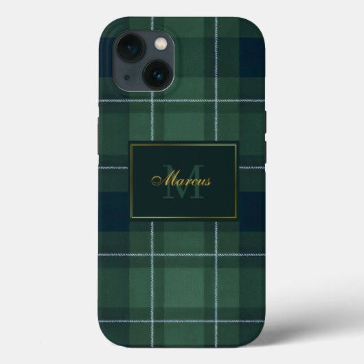 Coques Case-Mate iPhone Polo tartan vert foncé avec monogramme et nom vint (Verso)
