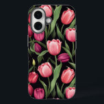 Coques iPhone 16 Pomme de tulipe rose et rouge<br><div class="desc">Ce boîtier téléphonique est conçu avec des fleurs de tulipe roses et rouges vibrantes contre un arrière - plan noir foncé. Les feuilles de tulipe vert luxuriant ajoutent du contraste, apportant une fraîche pop de couleur à l'arrière - plan sombre. Ce motif floral audacieux dégage élégance et raffinement et est...</div>