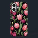 Coques iPhone 16 Pomme de tulipe rose et rouge<br><div class="desc">Ce boîtier téléphonique est conçu avec des fleurs de tulipe roses et rouges vibrantes contre un arrière - plan noir foncé. Les feuilles de tulipe vert luxuriant ajoutent du contraste, apportant une fraîche pop de couleur à l'arrière - plan sombre. Ce motif floral audacieux dégage élégance et raffinement et est...</div>
