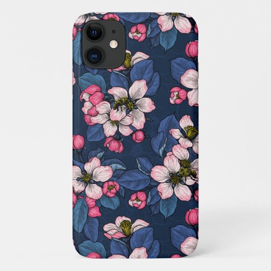 Coques Case-Mate iPhone Pomme fleurit sur un bleu foncé (Dos)
